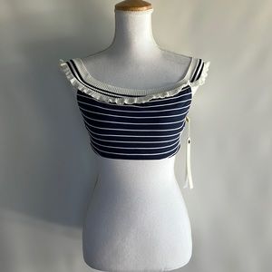 NWT Jonathan Simkhai Off Shoulder Striped Bikini Top - sz L